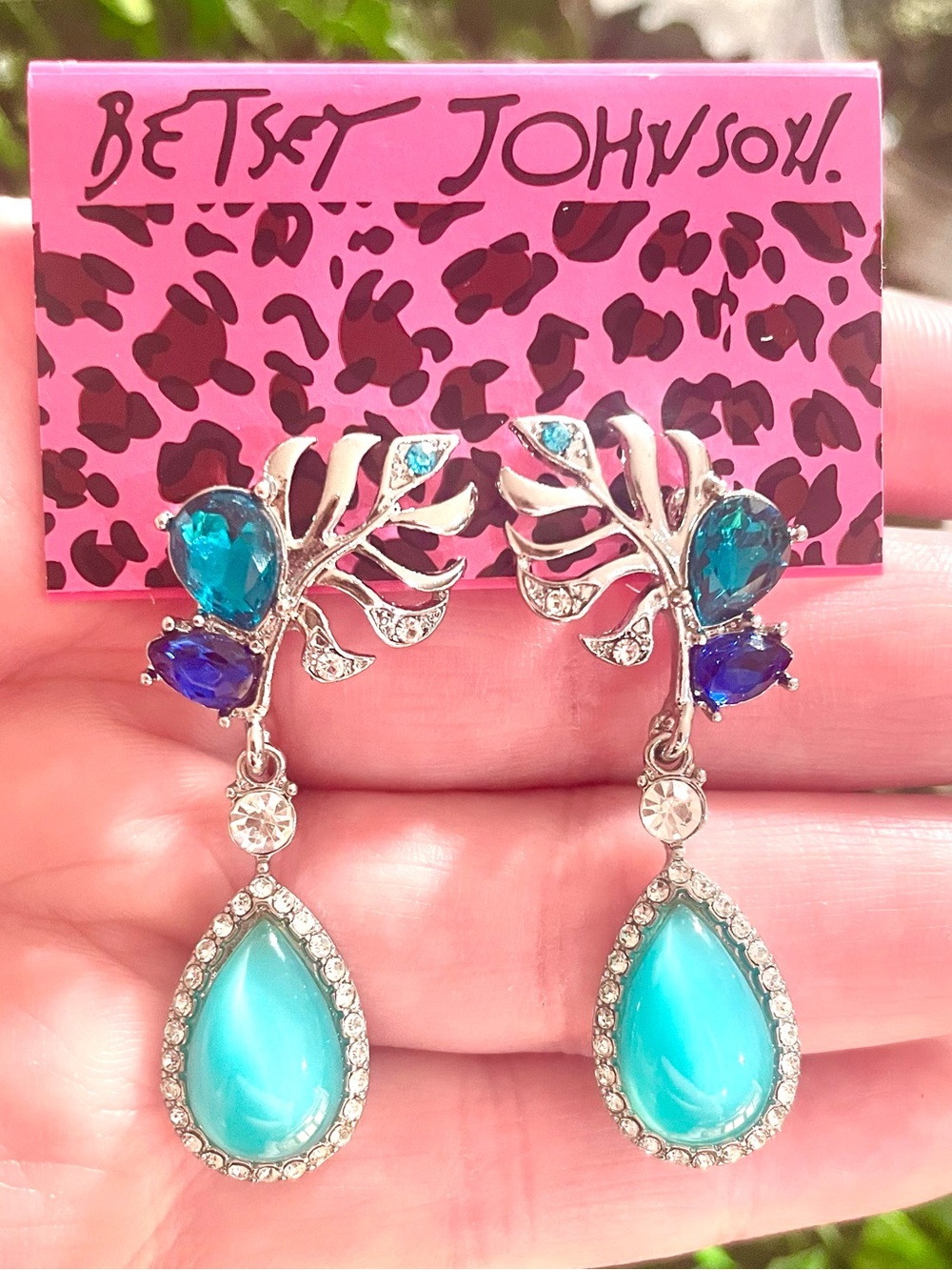 Betsey Johnson CZ Blue Crystal Dangle Earrings